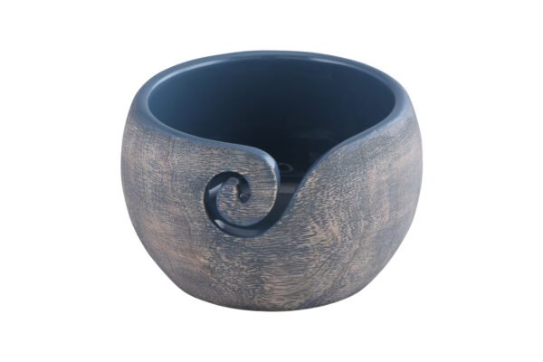 Handcrafted Dark Blue Wooden Yarn Bowl - Smooth Finish & Elegant Design